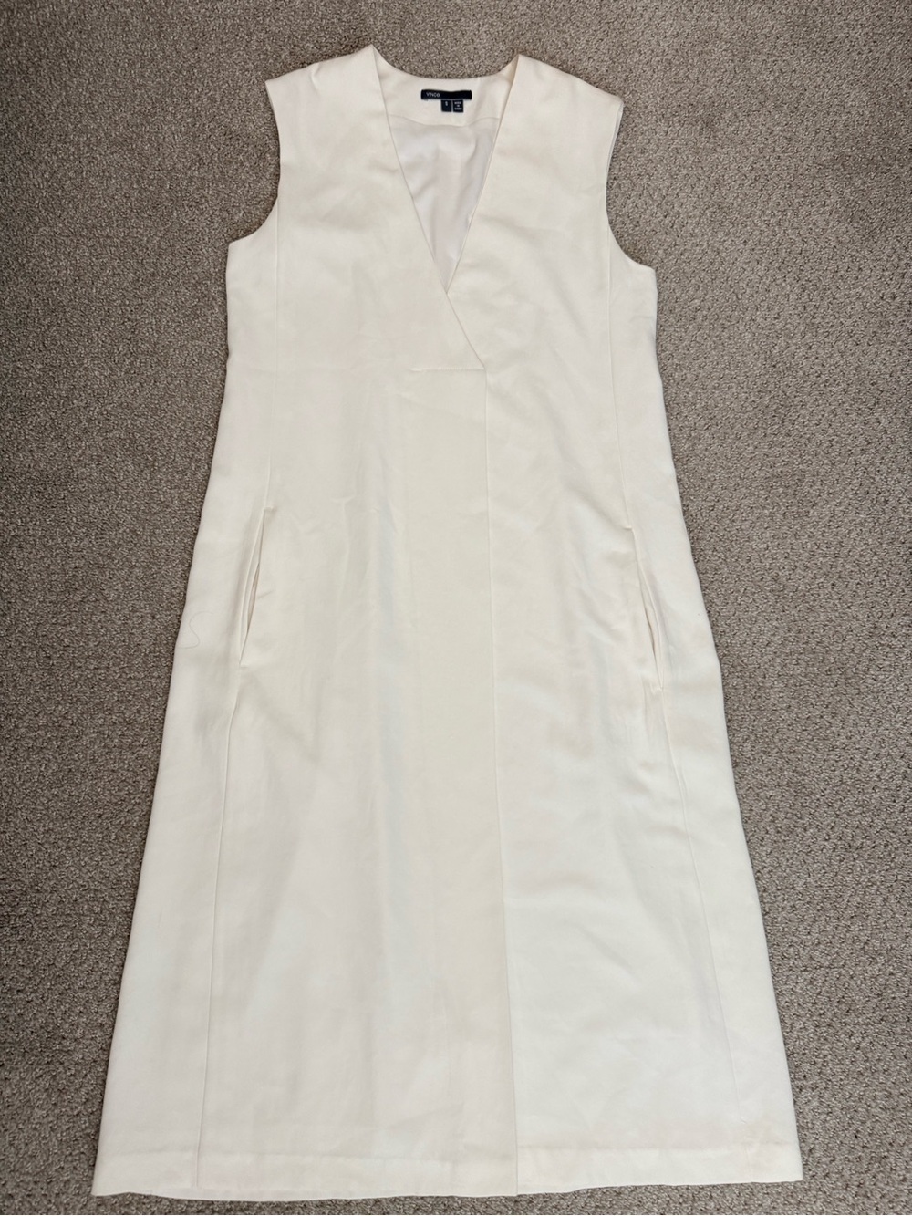 Vince Cream Sleeveless V-Neck Long Shift Dress Size Small
